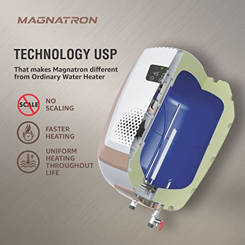Best Water Geyser Havells Magnatron 25 Litre "India’s first Water Heater having NO HEATING ELEMENT with No Scaling" Storage Water Heater (White Champagne Gold), Wall Mounting in India