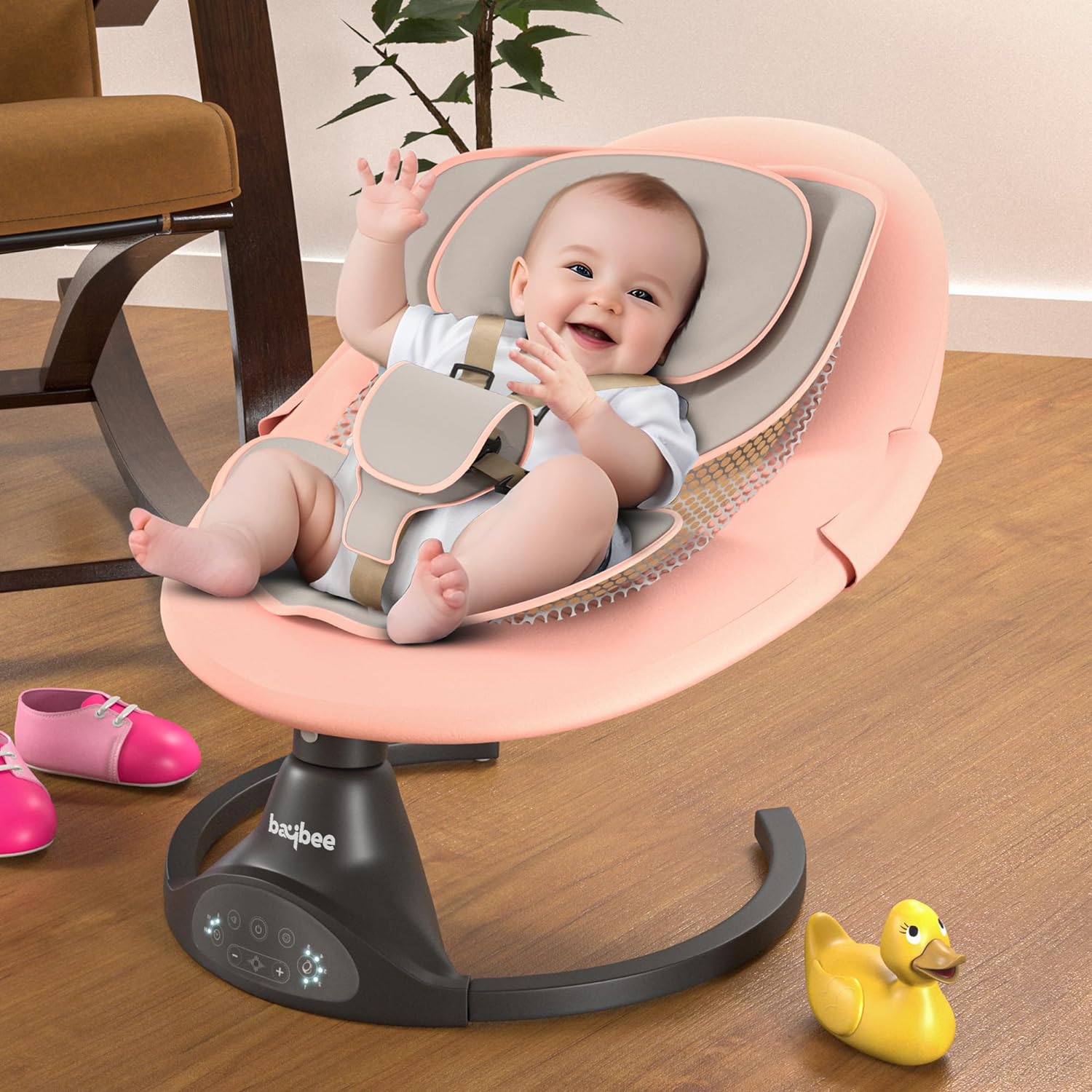 Baby Swing Rocker with Bluetooth, Remote & Soft Toys|Automatic Electric Swing Cradle for Baby with 5 Adjustable Swing, 3 Recline, Music, Mosquito Net & Belt